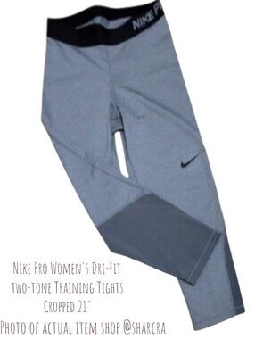 Nike Pro Women's Dri-Fit two-tone Training Tights Cropped 21" Leggings S Grey